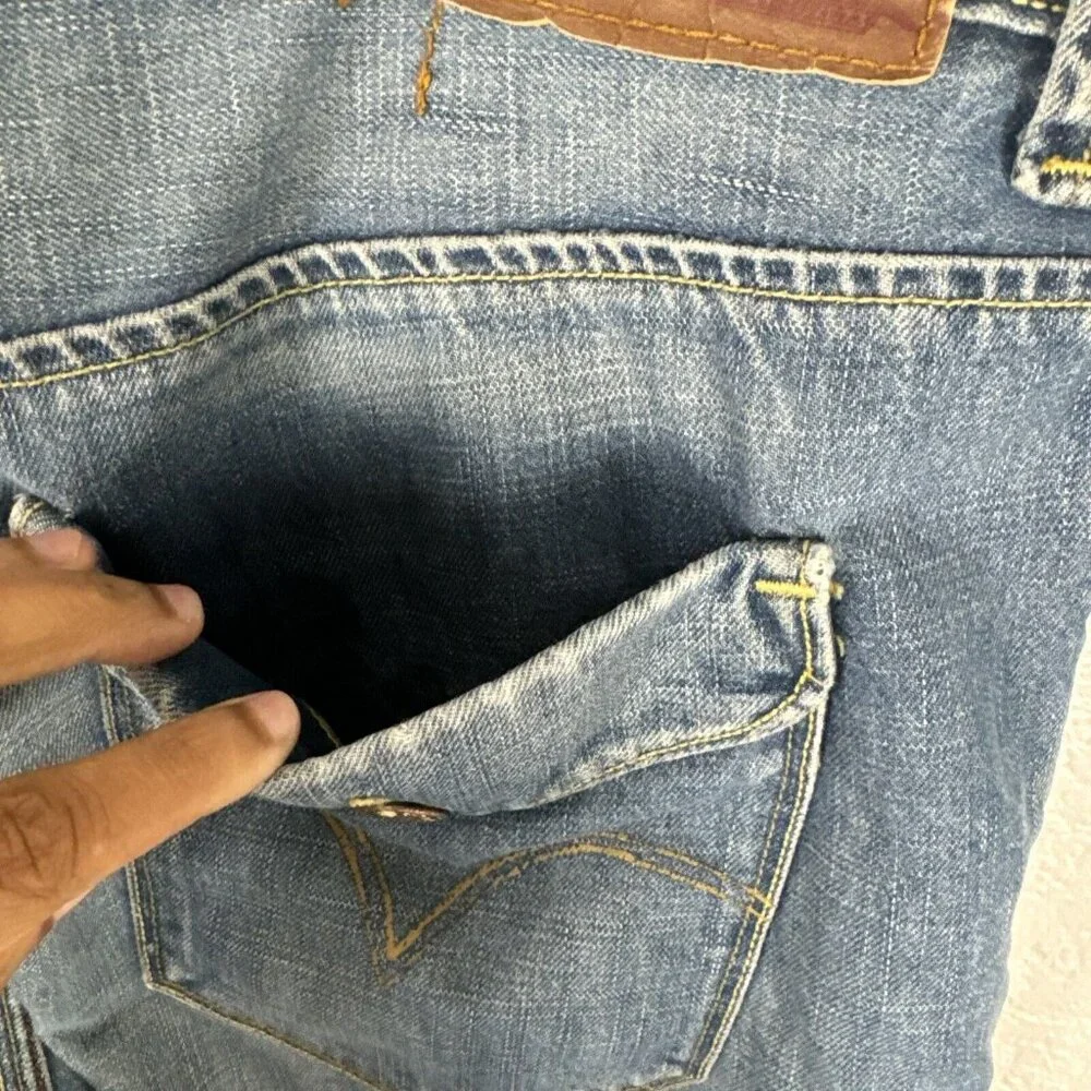 Vintage Levis Slim Straight Jeans Men 38x32 Y2k Flip Pocket Western Paint cowboy
